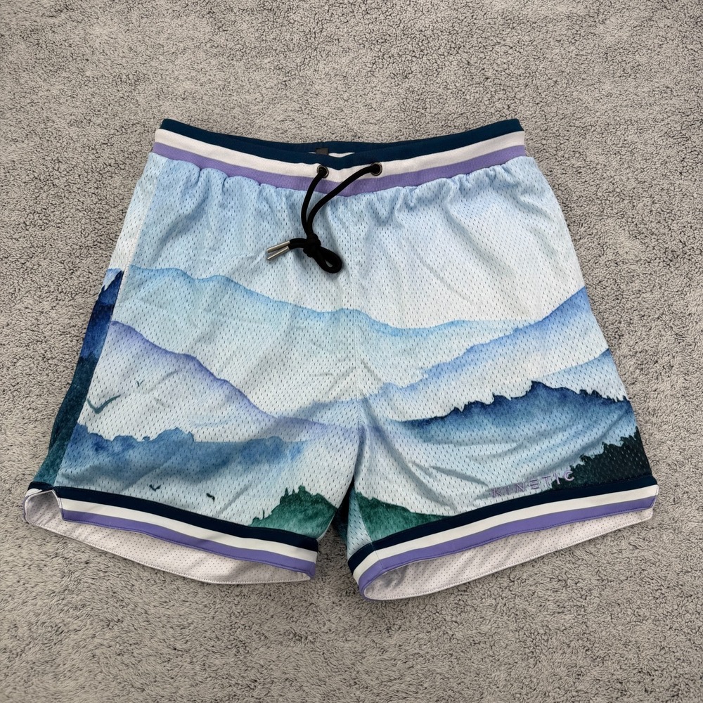 Kinetic Basketball Shorts Mens Medium Mesh Drawstring Scenic Mountain Landscape